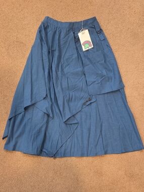 Blue Asymmetrical Layered Maxi Skirt by - Lightweight Wrap Style